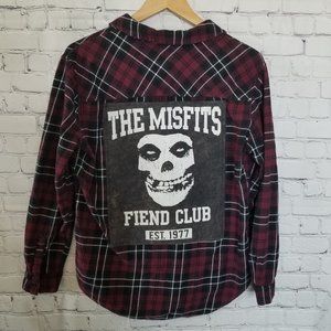 Upcycled Misfits Flannel Shirt M Purple Black